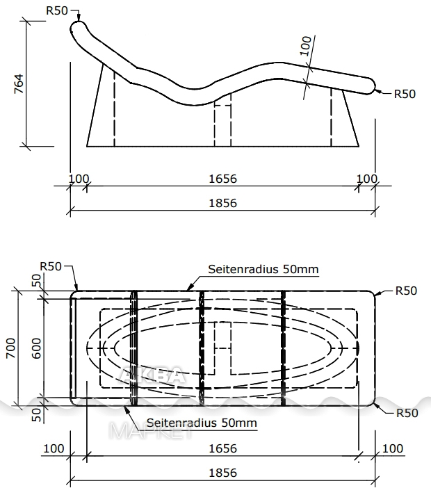 Анатомическая форма шезлонга чертежи
